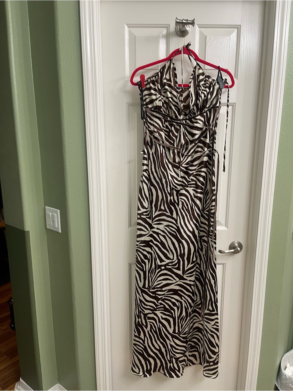 Zebra Print Halter Maxi Dress - Black & White